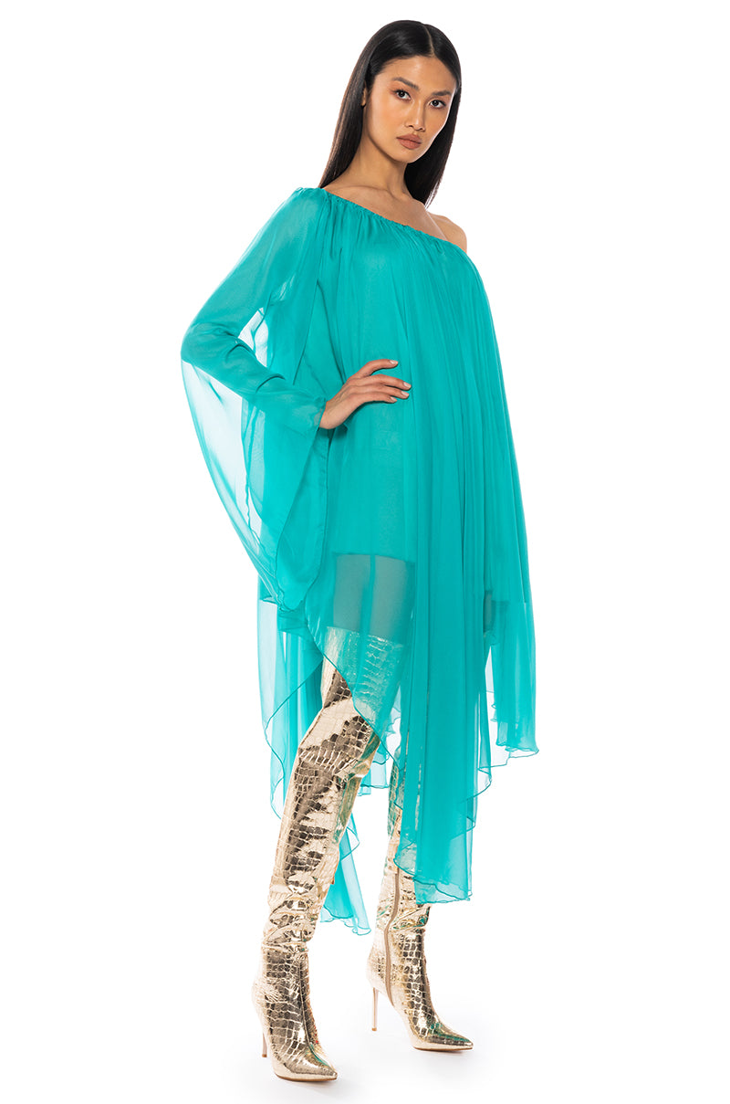 TERRA ONE SHOULDER FLOWY MIDI DRESS