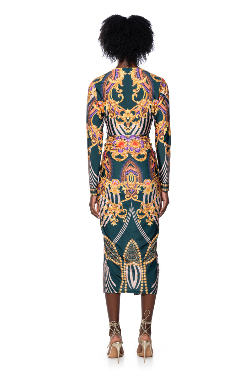 COLETTE SCARF PRINT MIDI DRESS