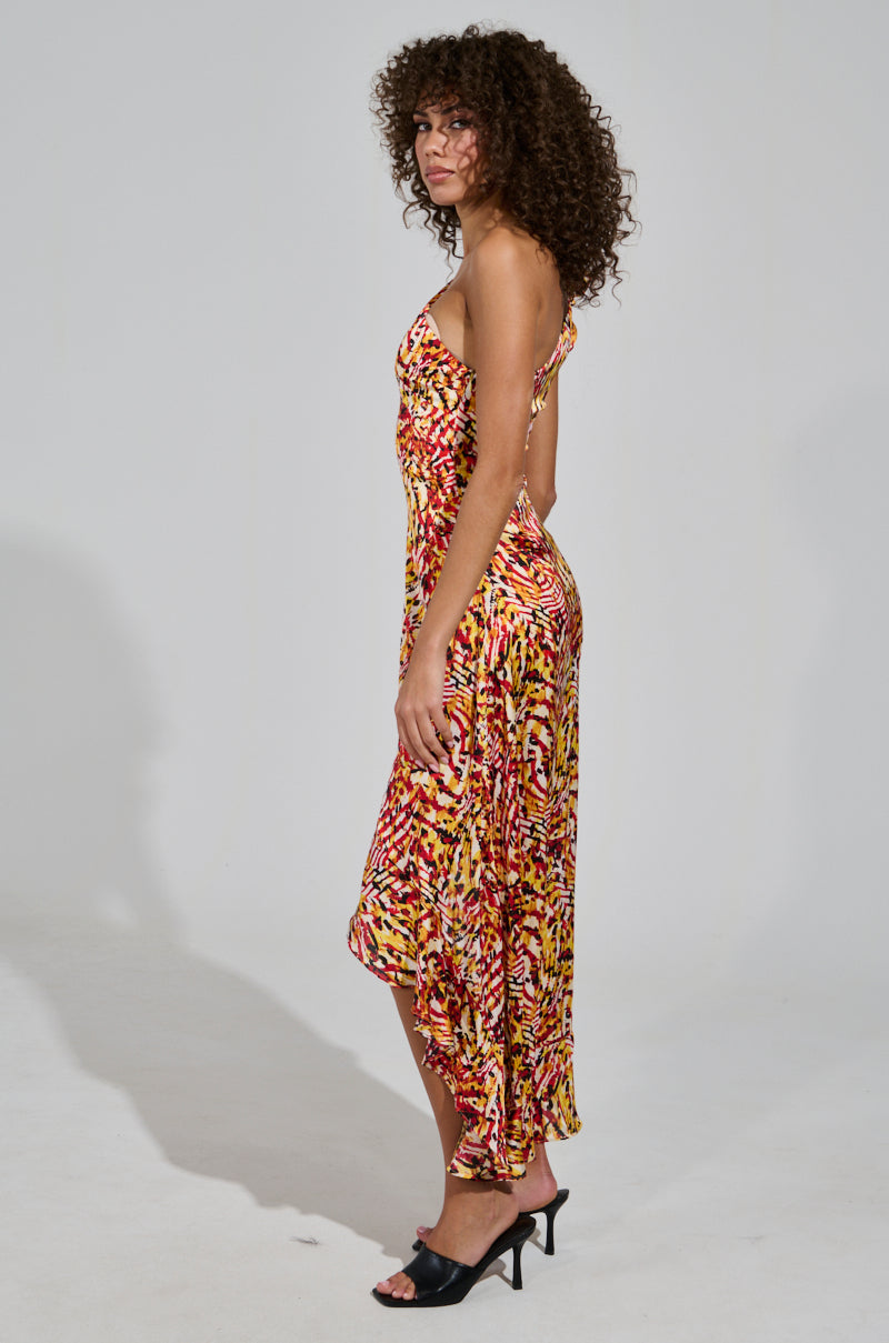 ZAMIRA PRINTED SATIN MAXI DRESS