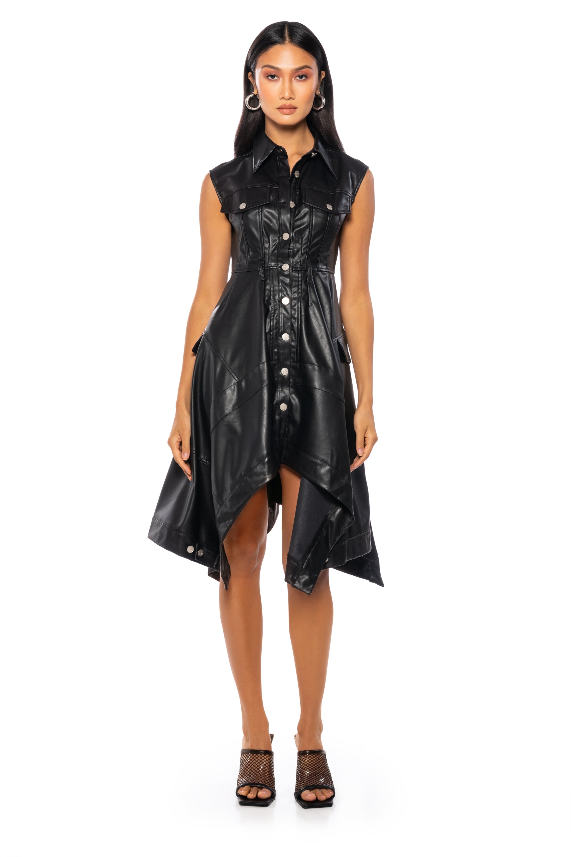 BLAIRE FLARED FAUX LEATHER MINI DRESS