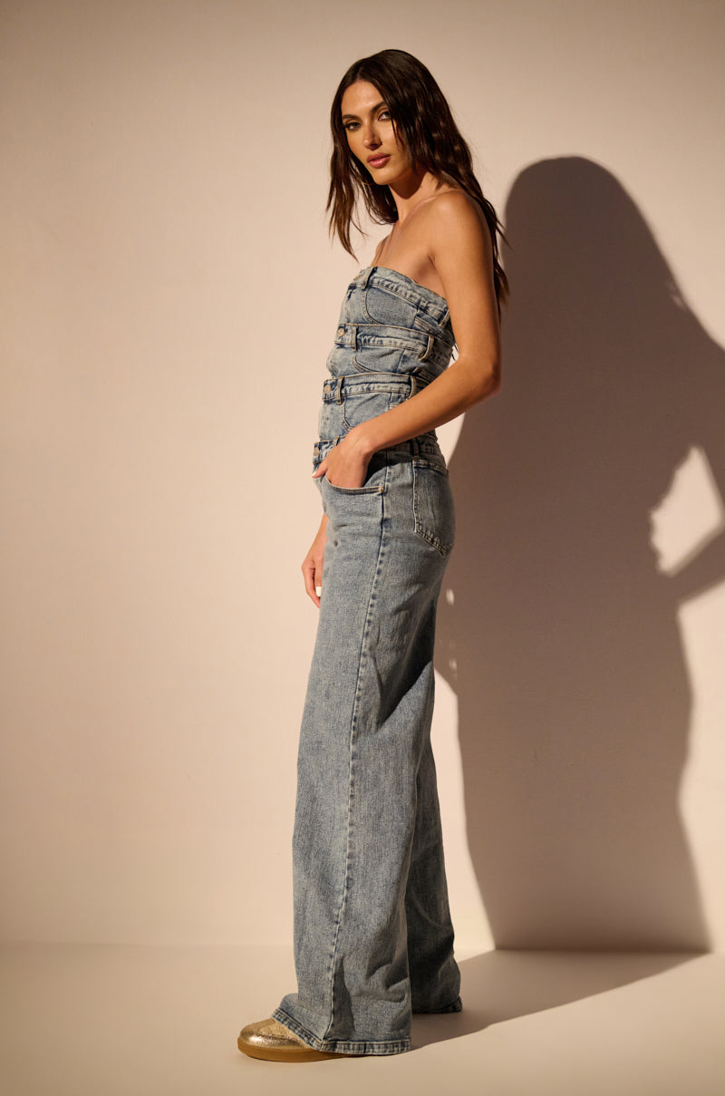 DENIM DENIM DENIM LAYERED JUMPSUIT