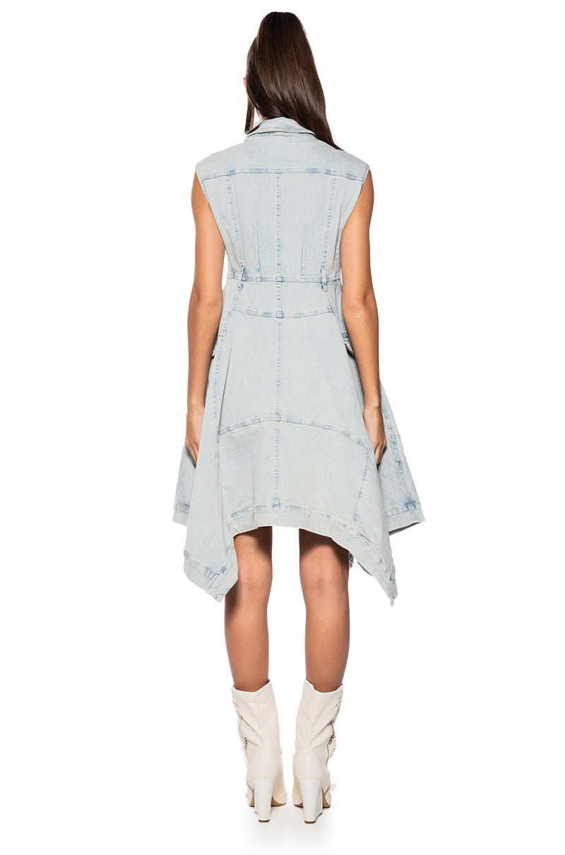 WINONA CAP SLEEVE BUTTON DOWN DENIM MIDI DRESS