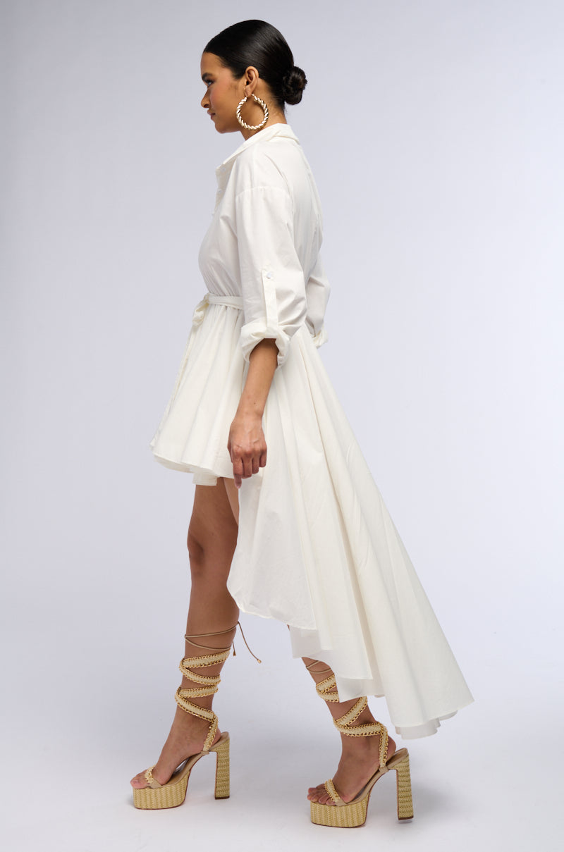 SHOW A LITTLE LEG POPLIN HIGH LOW DRESS