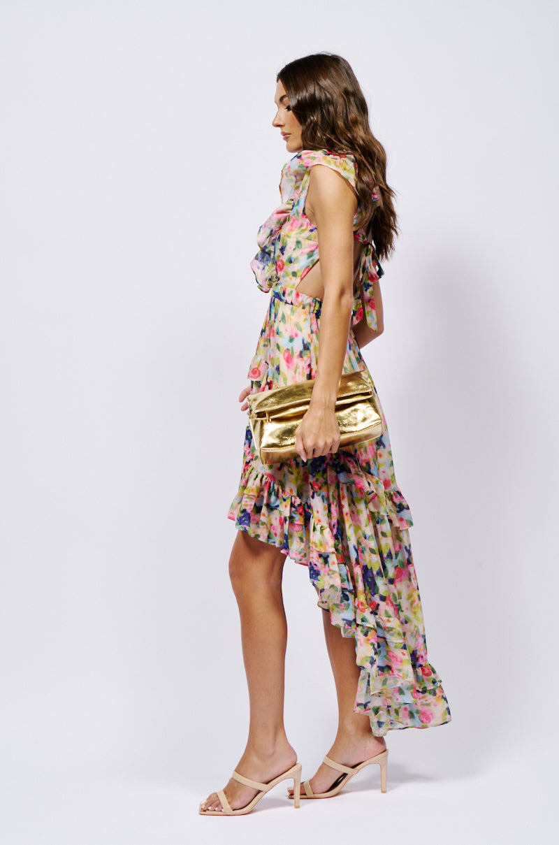 A WORK OF ART PRINTED HIGH LOW MINI DRESS