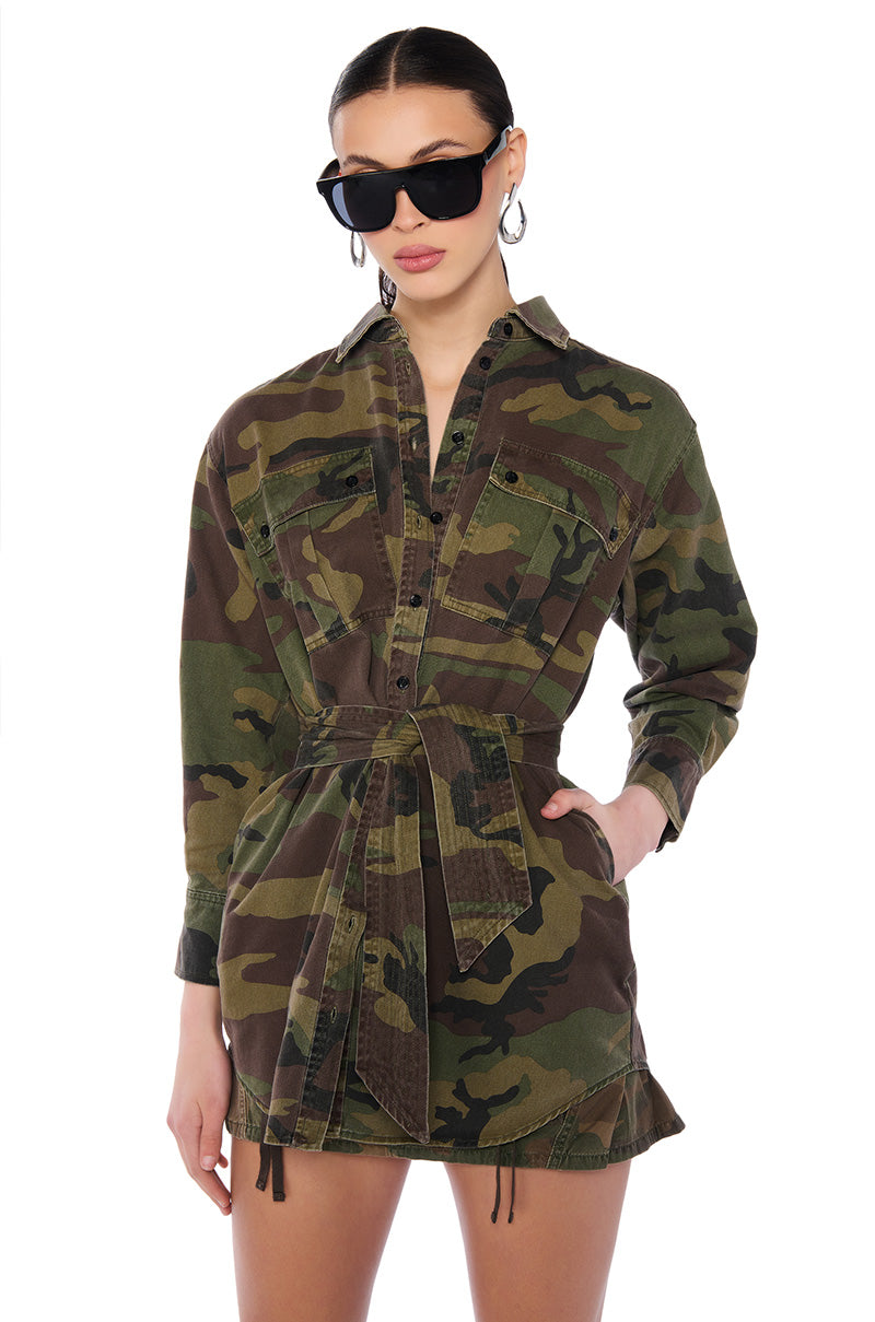 ROUGH AND ROWDY CAMO SHIRT DRESS