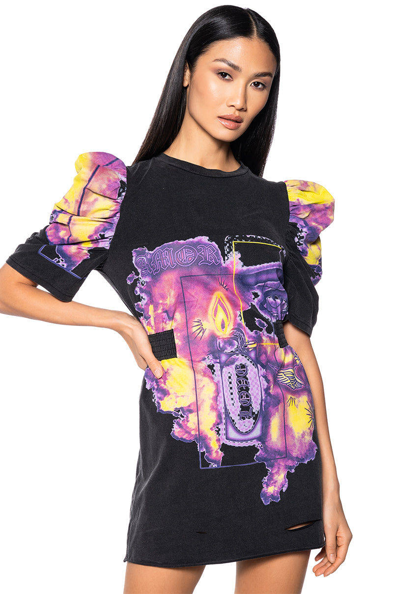 MI AMOR ABSTRACT PRINT TSHIRT DRESS