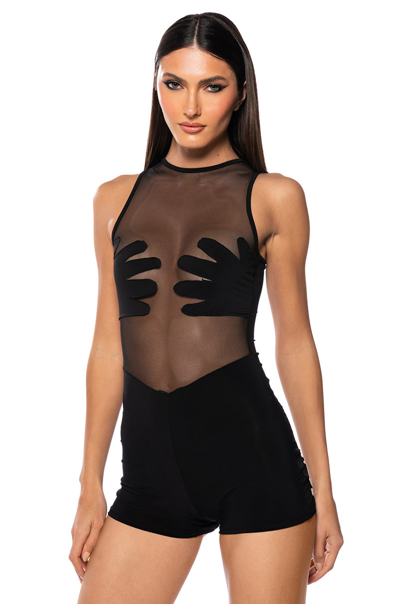 HANDS ON ME MESH ROMPER