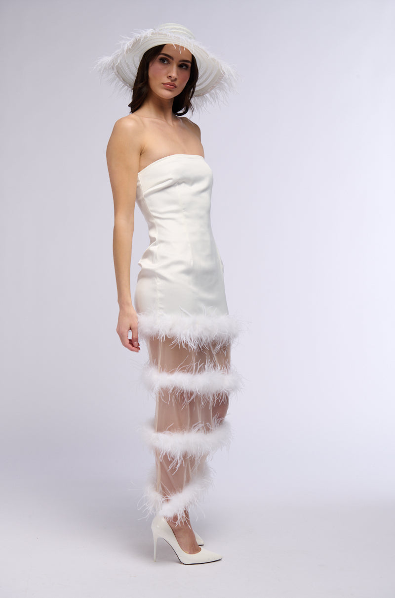 READY TO PARTY FEATHER CUT OUT MIDI DRESS