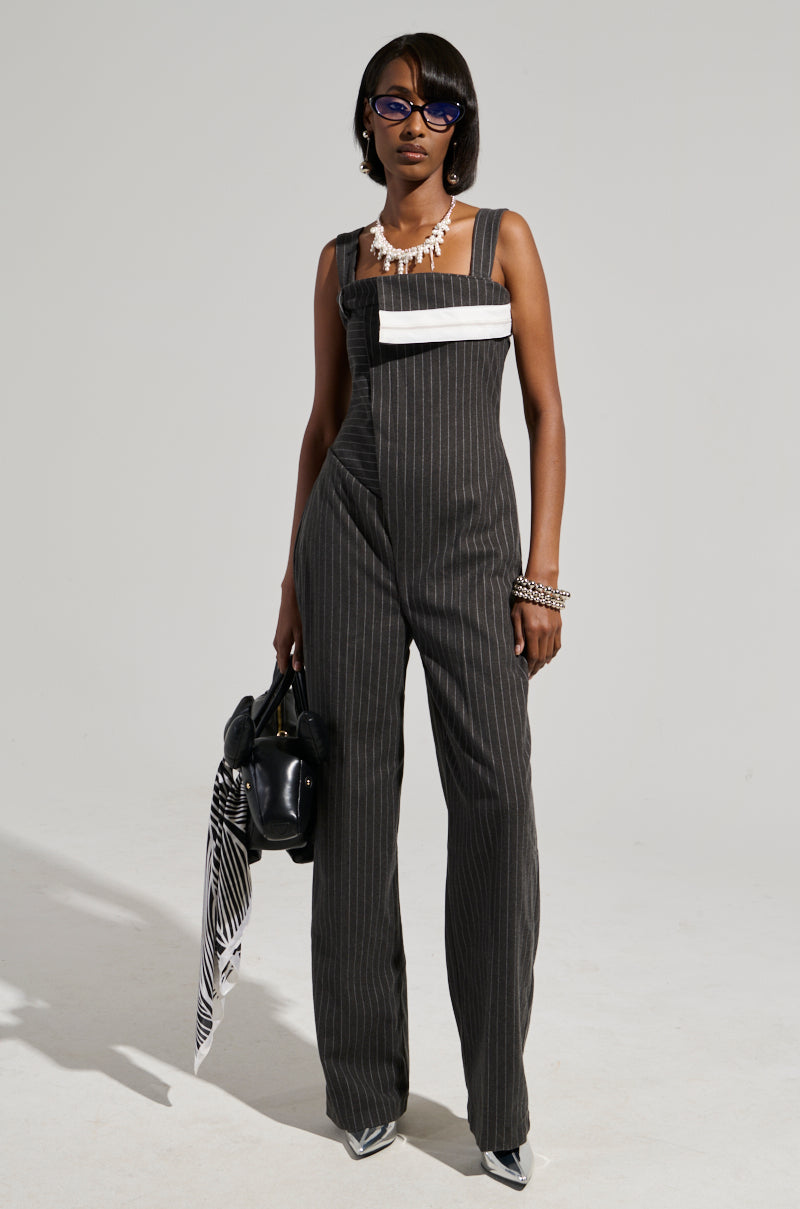 RITA PINSTRIPE SUITED JUMPSUIT