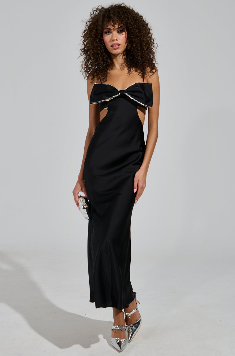 PUT A BOW ON IT SATIN MAXI DRESS IN BLACK