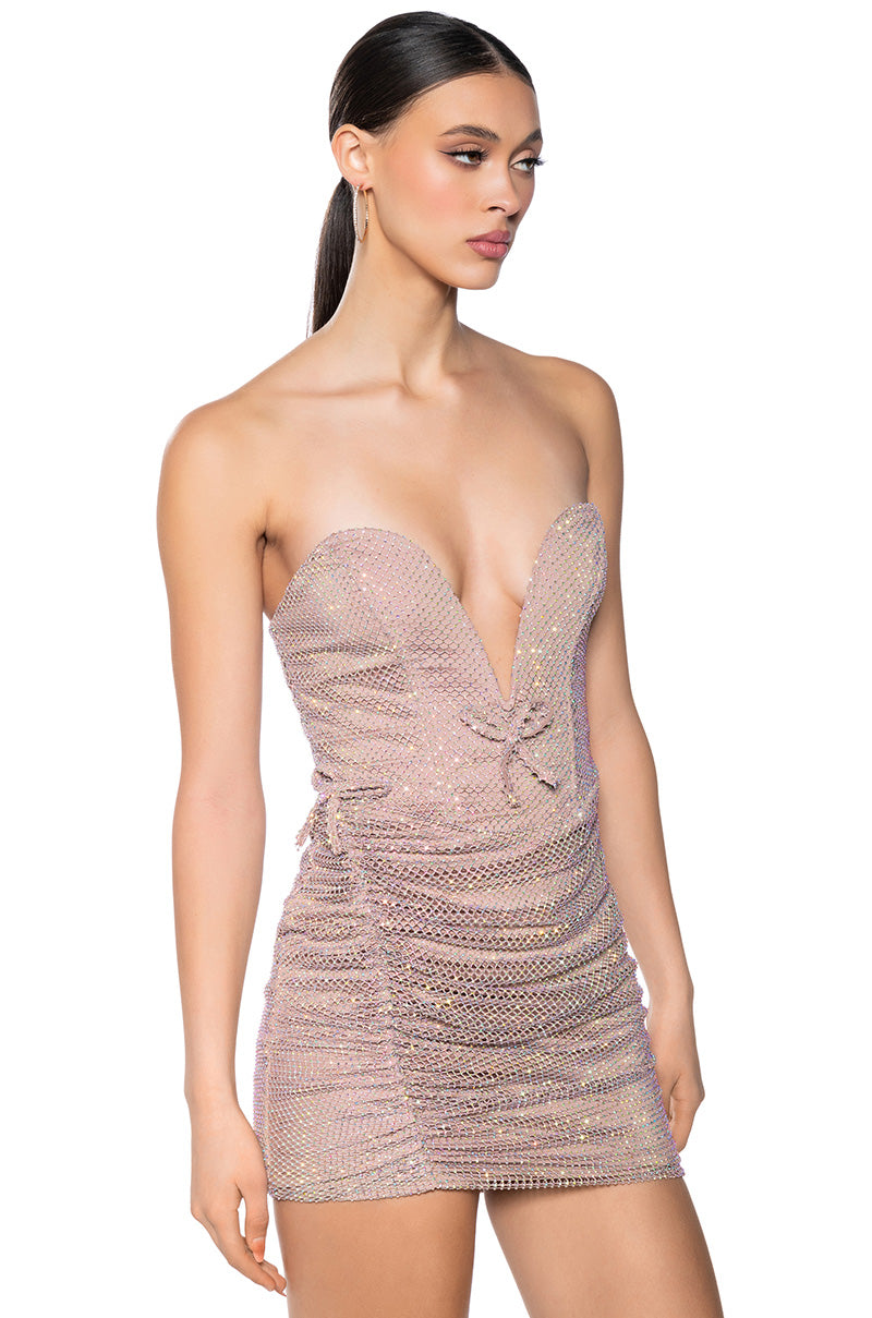 MISS THANG RHINESTONE MESH MINI DRESS