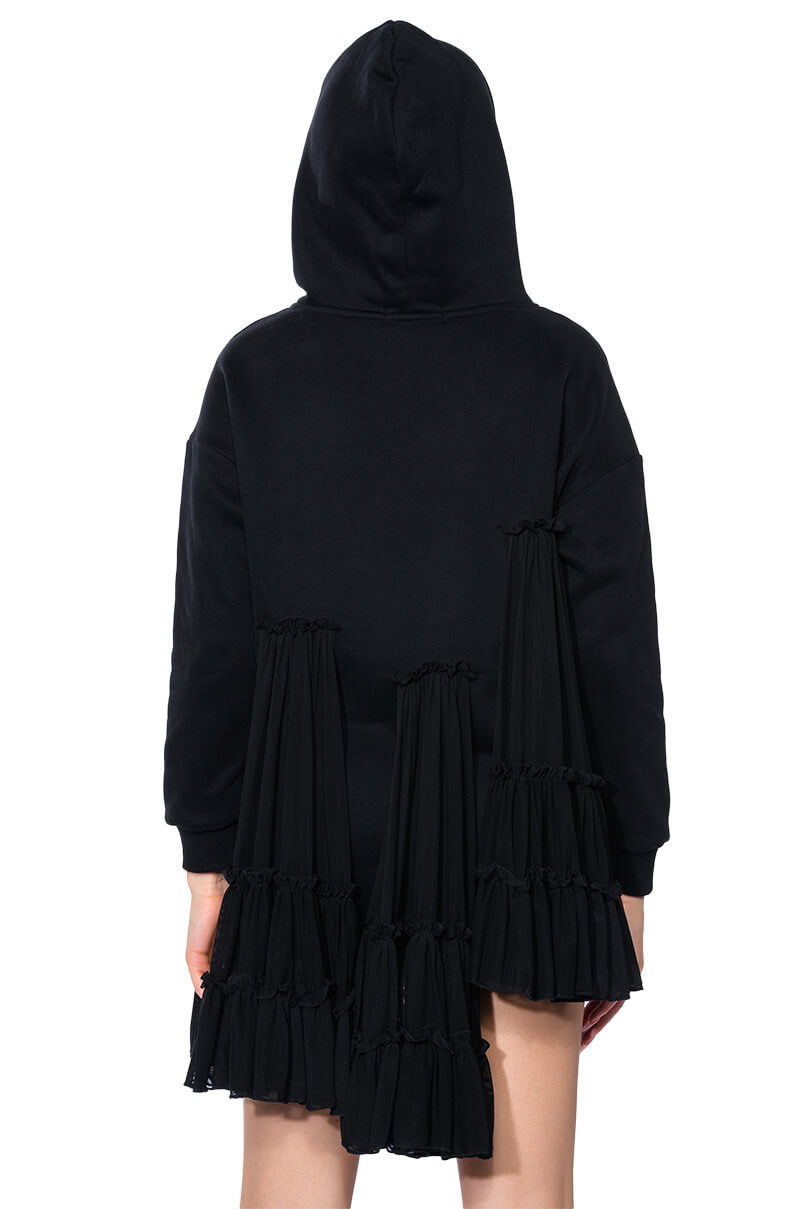 LOU LOU RUFFLE DETAIL HOODIE DRESS