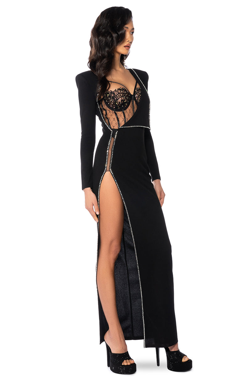 LEADER OF THE PACK LONG SLEEVE HIGH SLIT GOWN