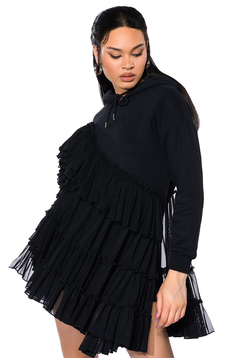 LOU LOU RUFFLE DETAIL HOODIE DRESS