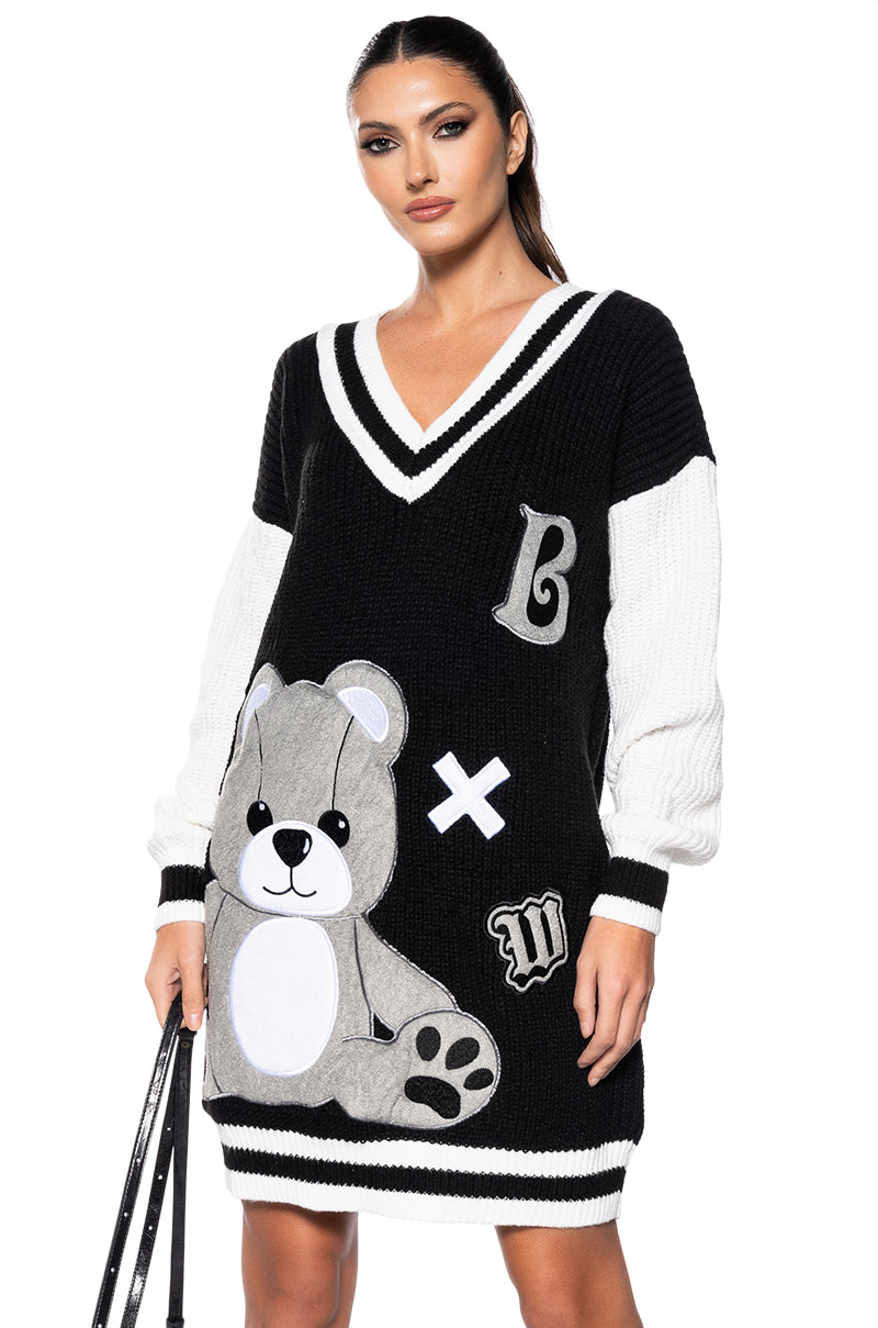 TEDDY KNIT SWEATER MINI DRESS