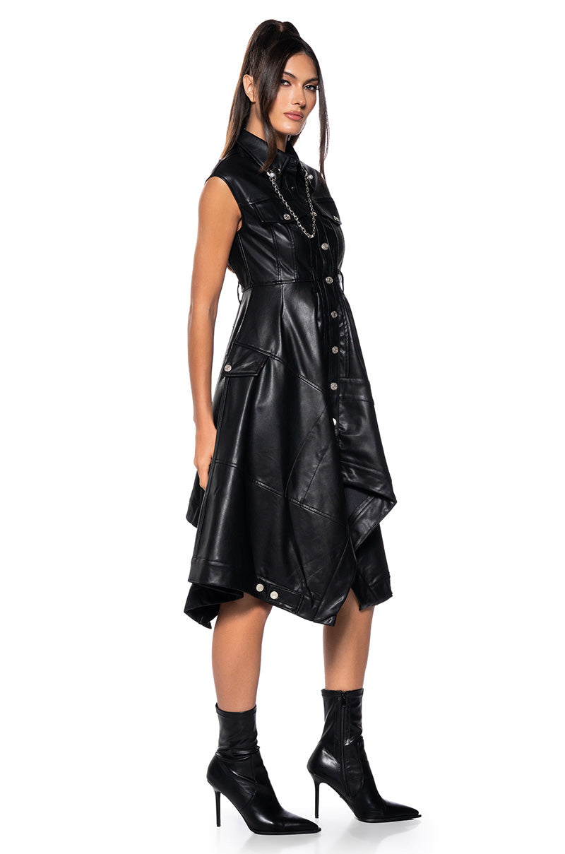 BLAIRE FLARED FAUX LEATHER MINI DRESS