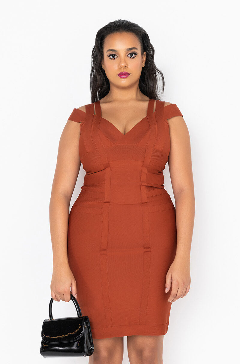 PLUS COCKTAIL VIBES BANDAGE MIDI DRESS