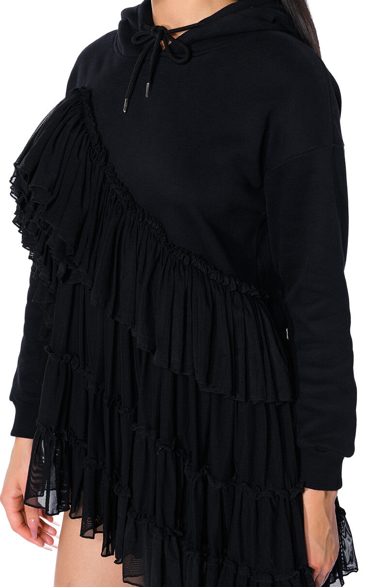 LOU LOU RUFFLE DETAIL HOODIE DRESS