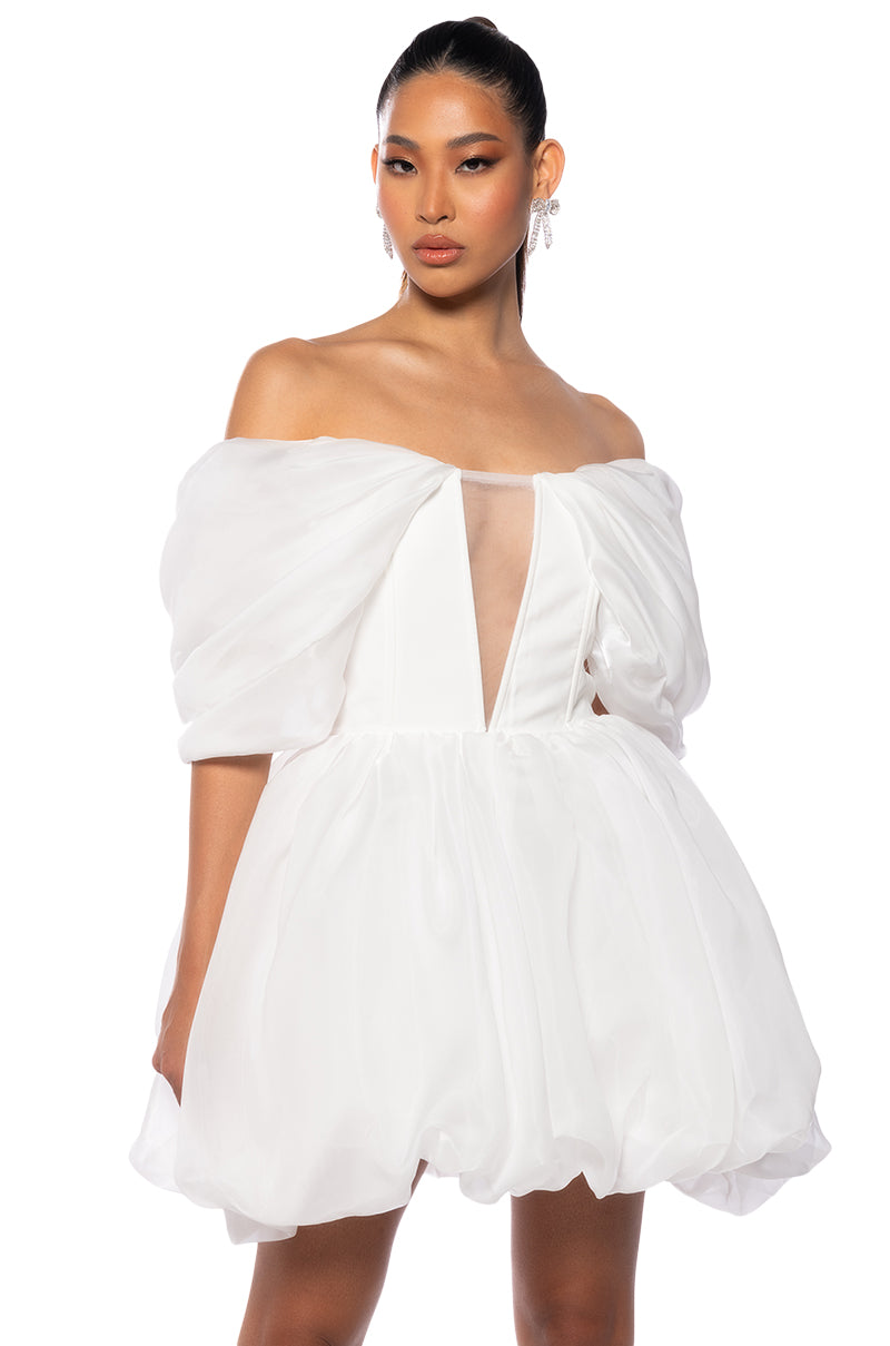 GIA OFF THE SHOULDER PUFF SLEEVE MINI DRESS