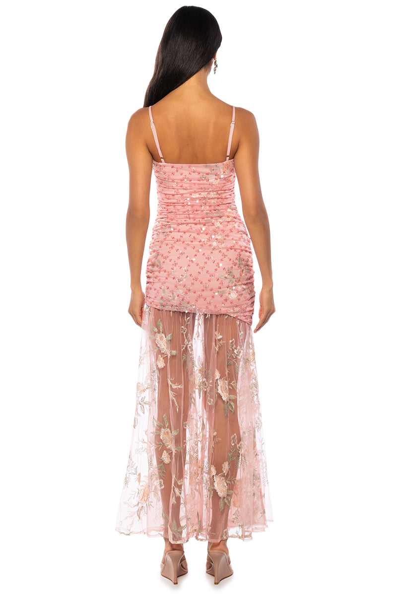 VIVIAN BEADED SLEEVELESS MAXI DRESS IN PINK