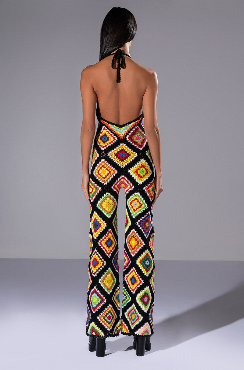 THE WAY YOU GROOVE CROCHET HALTER JUMPSUIT