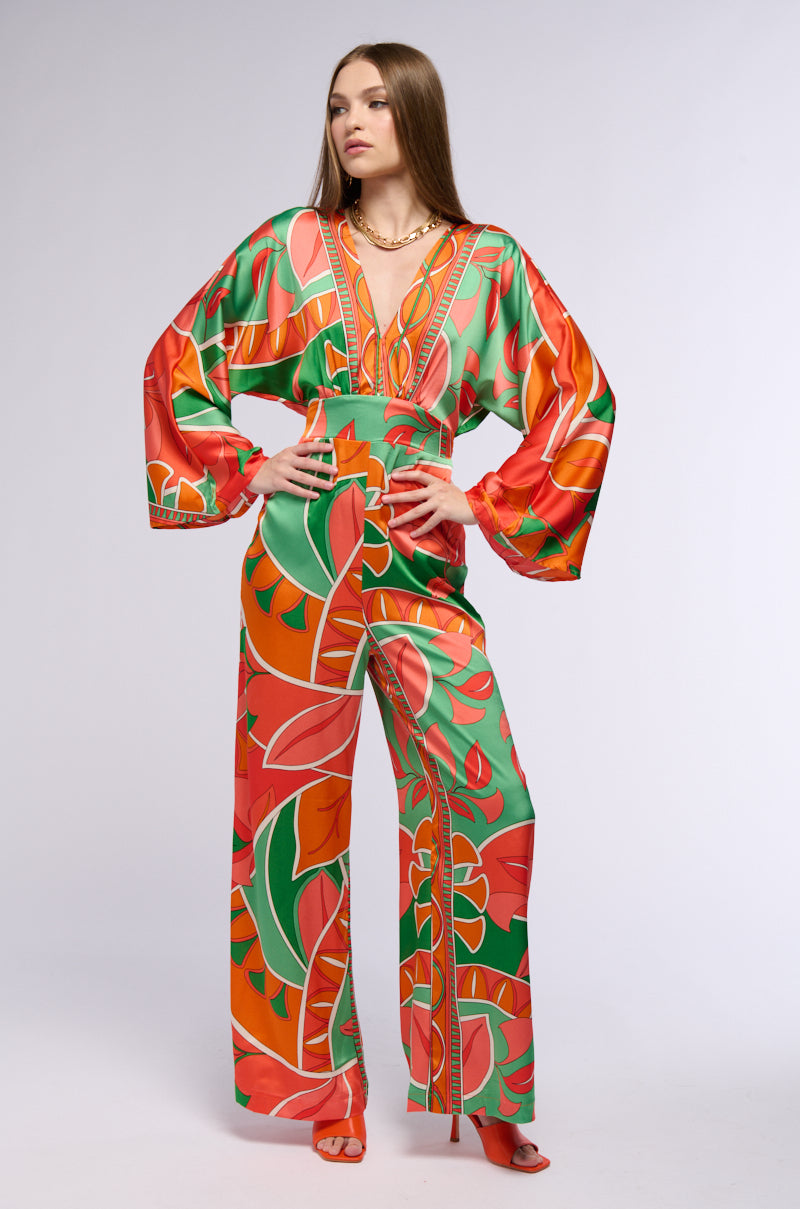 PRINCESS ORANGE PRINTED WIDE LEG JUMPSUIT