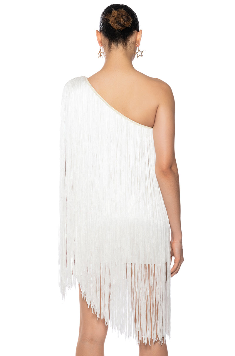 ZASHA ONE SHOULDER BANDAGE WITH FRINGE MINI DRESS