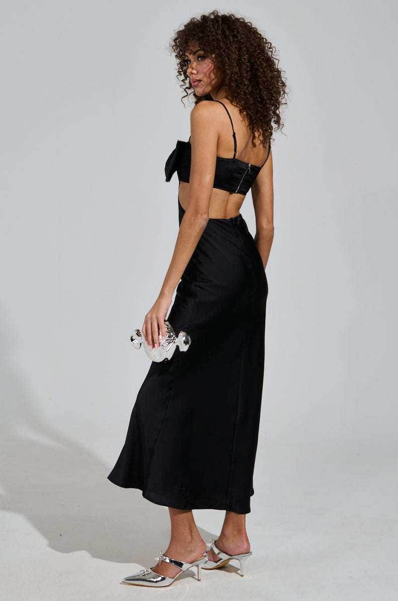 PUT A BOW ON IT SATIN MAXI DRESS IN BLACK