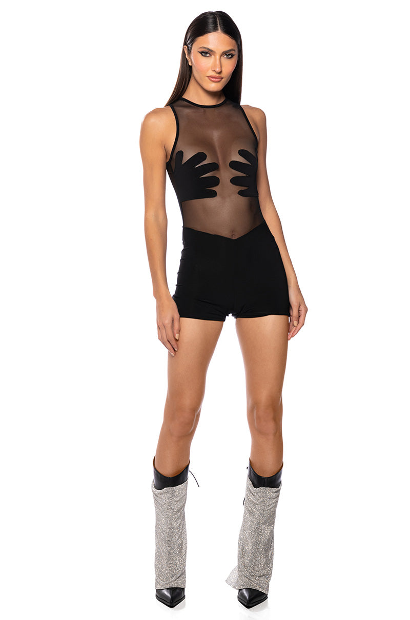 HANDS ON ME MESH ROMPER