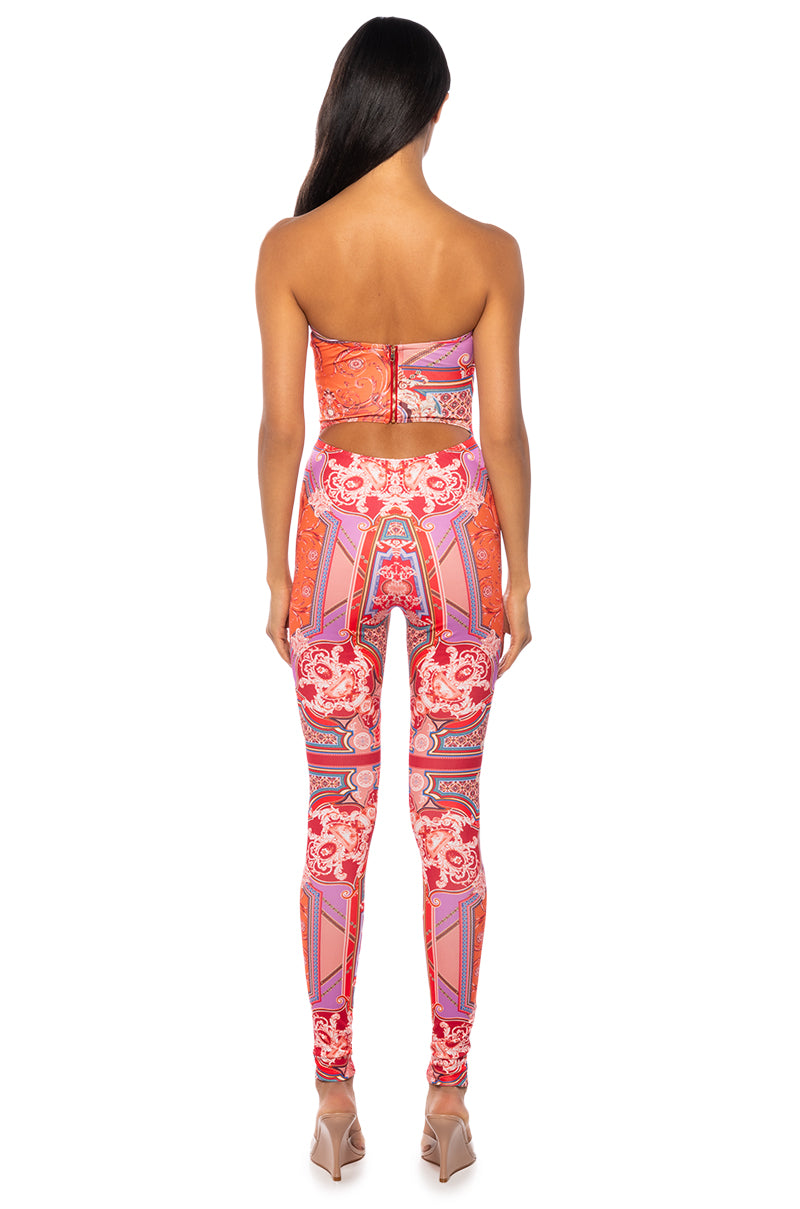 UNMATCHED PATTERNED CORSET JUMPSUIT