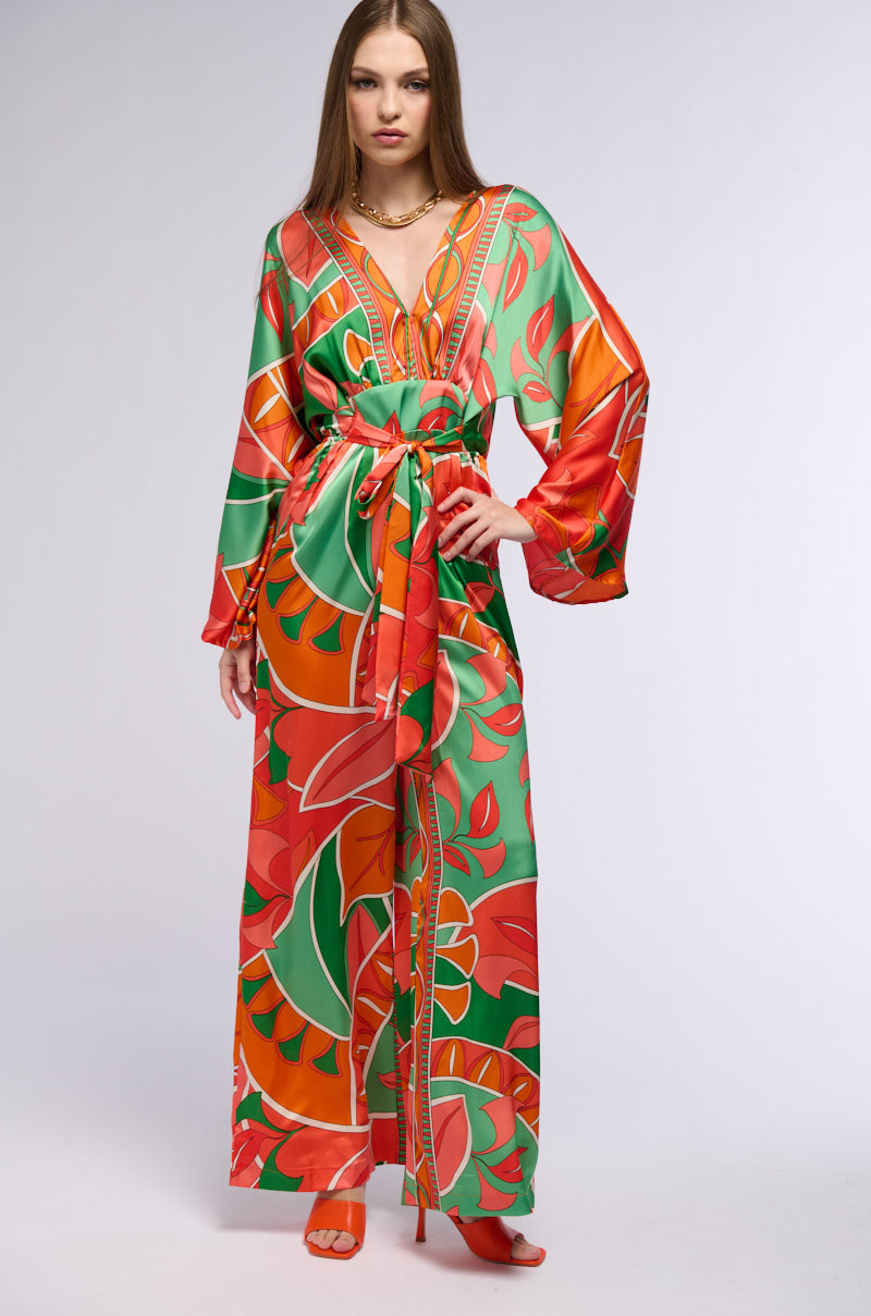 PRINCESS ORANGE PRINTED WIDE LEG JUMPSUIT