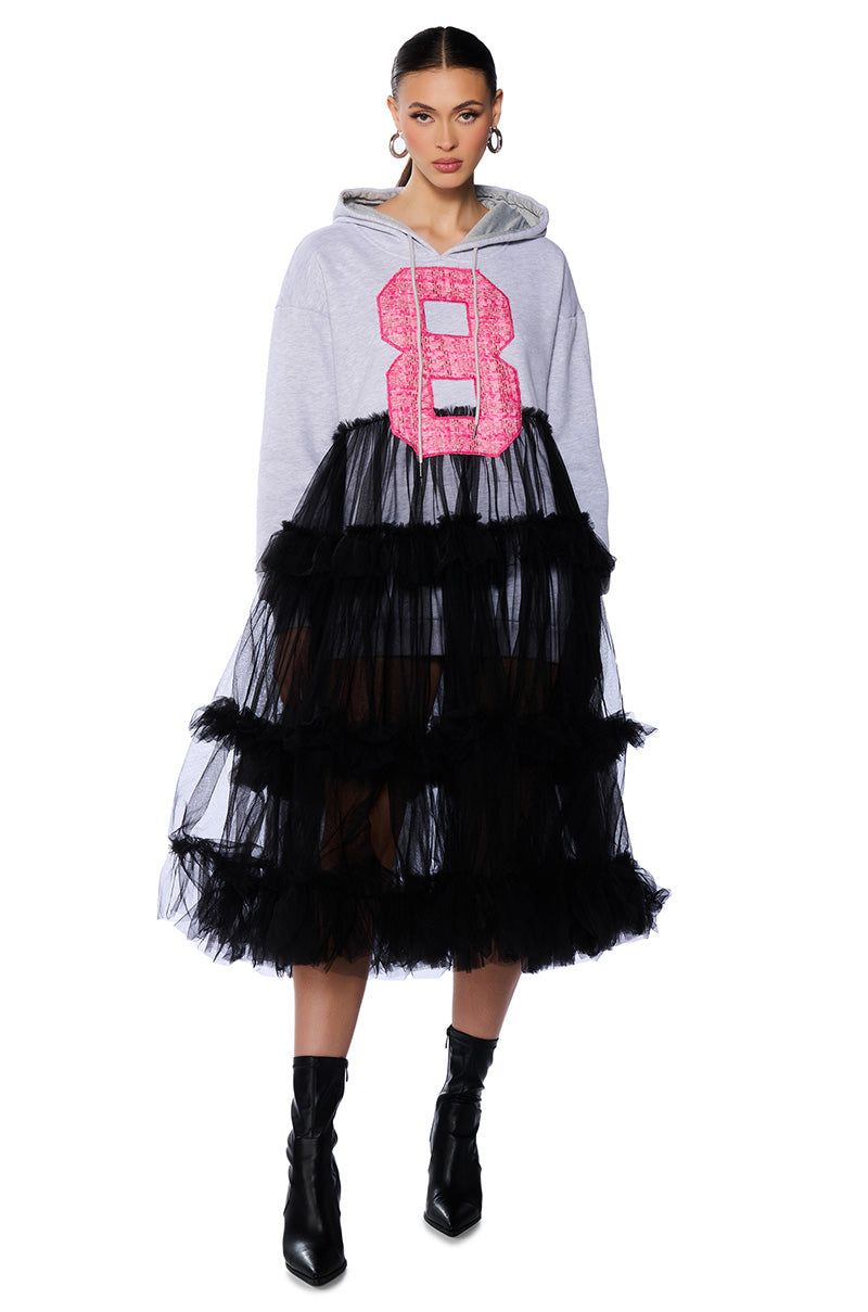 SPORTY CHIC TULLE HOODIE DRESS