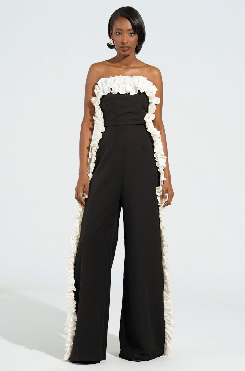 MONICA RUFFLED JUMPSUIT IN BLACK