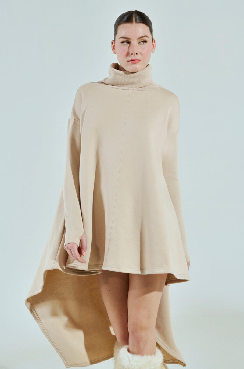 LADIE TURTLENECK HIGH LOW SWEATSHIRT DRESS