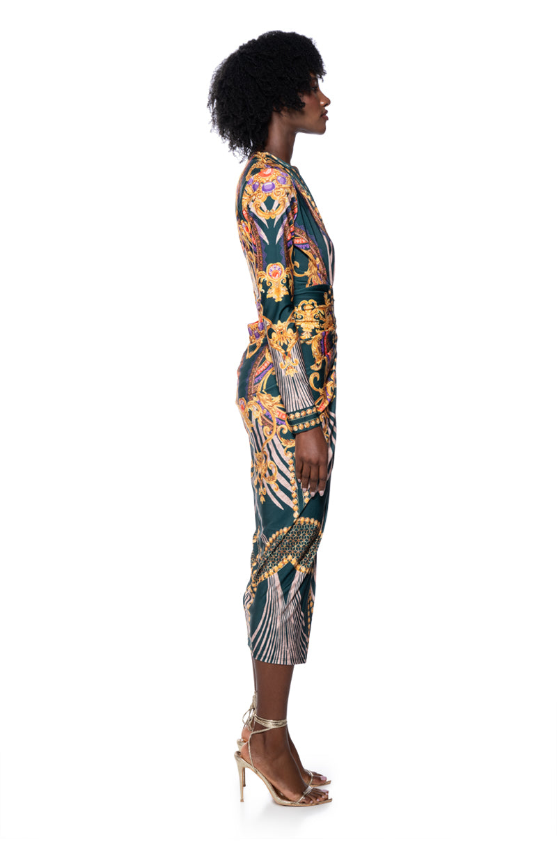 COLETTE SCARF PRINT MIDI DRESS