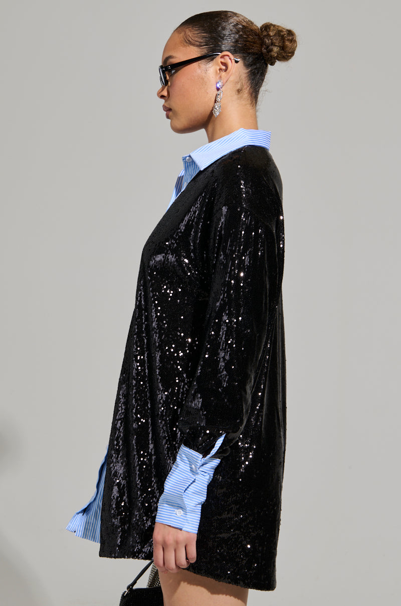 CYRUS SEQUIN POPLIN SHIRT DRESS