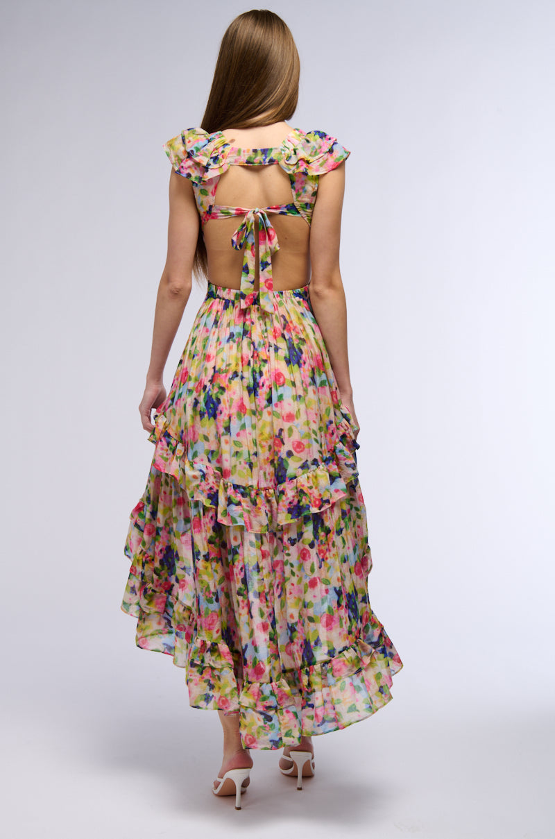 A WORK OF ART PRINTED HIGH LOW MINI DRESS