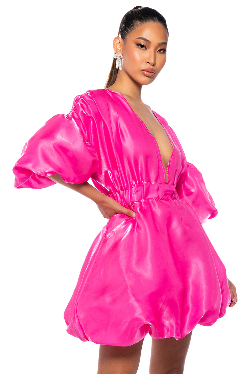 DIXIE BALLOON SLEEVE MINI DRESS IN PINK