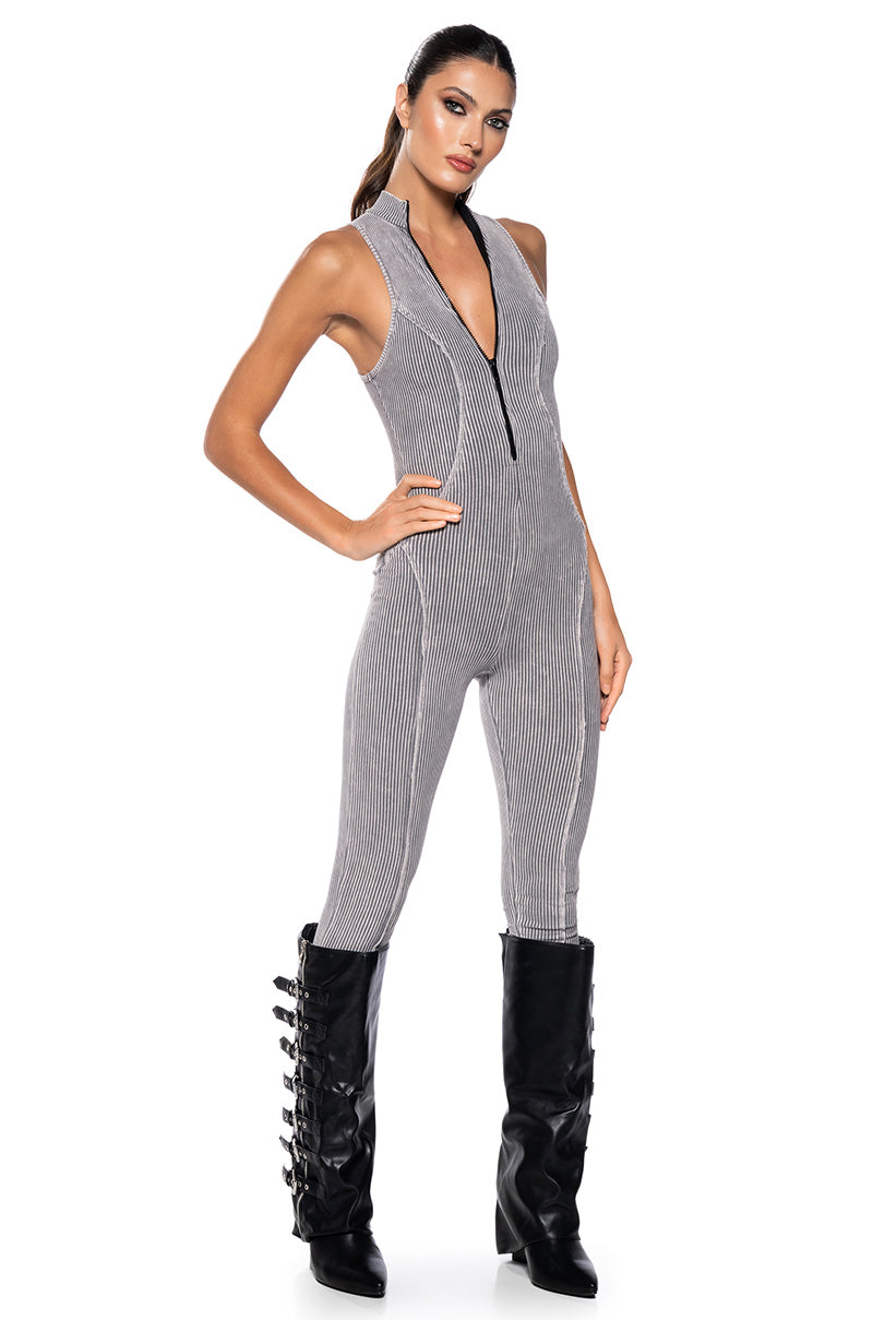 TATIANA ZIP FRONT FITTED JUMPSUIT