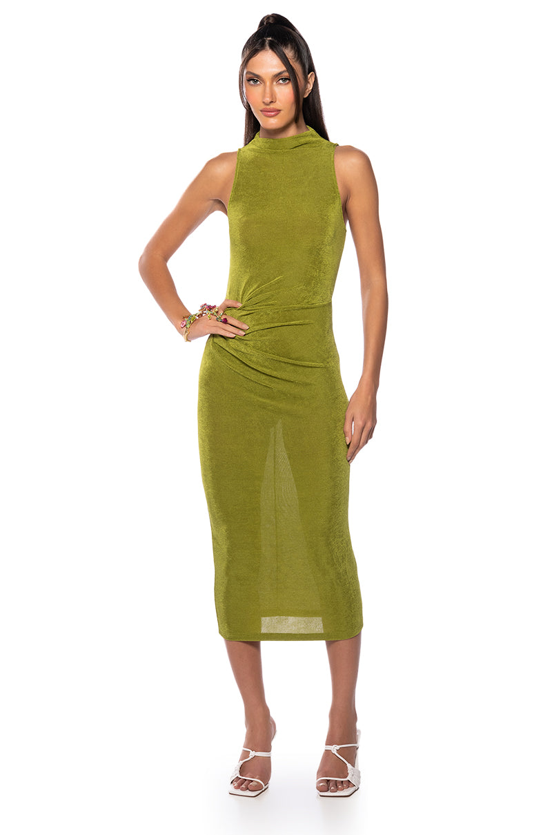 VERONICA SLINKY RUCHED MIDI DRESS