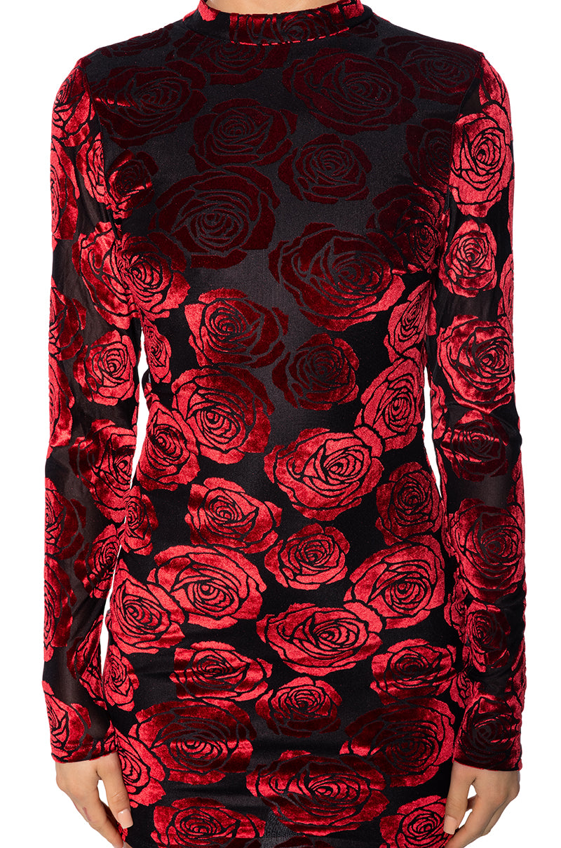 LE ROUGE FLORAL BURNOUT MINI DRESS