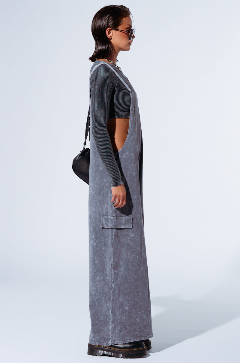 GAIA WASHED WIDE LEG JUMPSUIT IN CHARCOAL