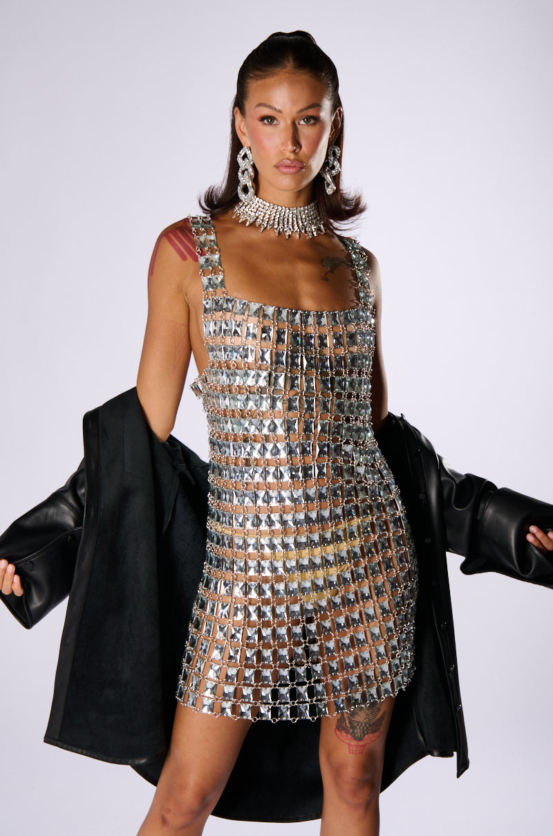 A LIL MORE EXPENSIVE RHINESTONE MINI DRESS