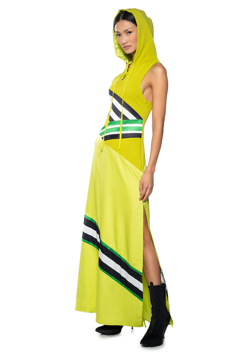 BONDI PATCHWORK HOODED MAXI DRESS