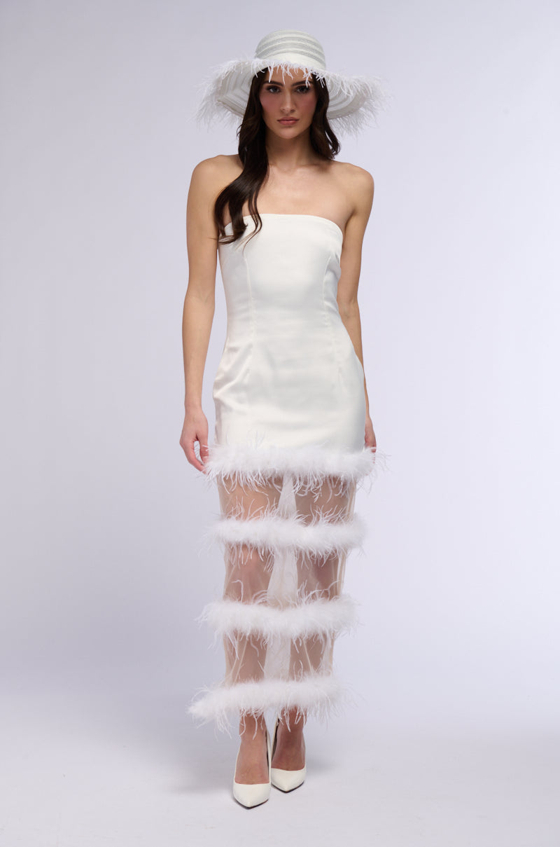 READY TO PARTY FEATHER CUT OUT MIDI DRESS