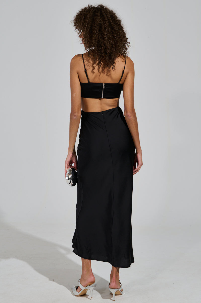 PUT A BOW ON IT SATIN MAXI DRESS IN BLACK