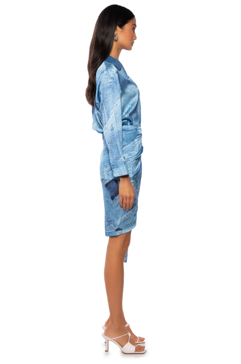 CALL IT WHAT YOU WANT FAUX DENIM DRESS