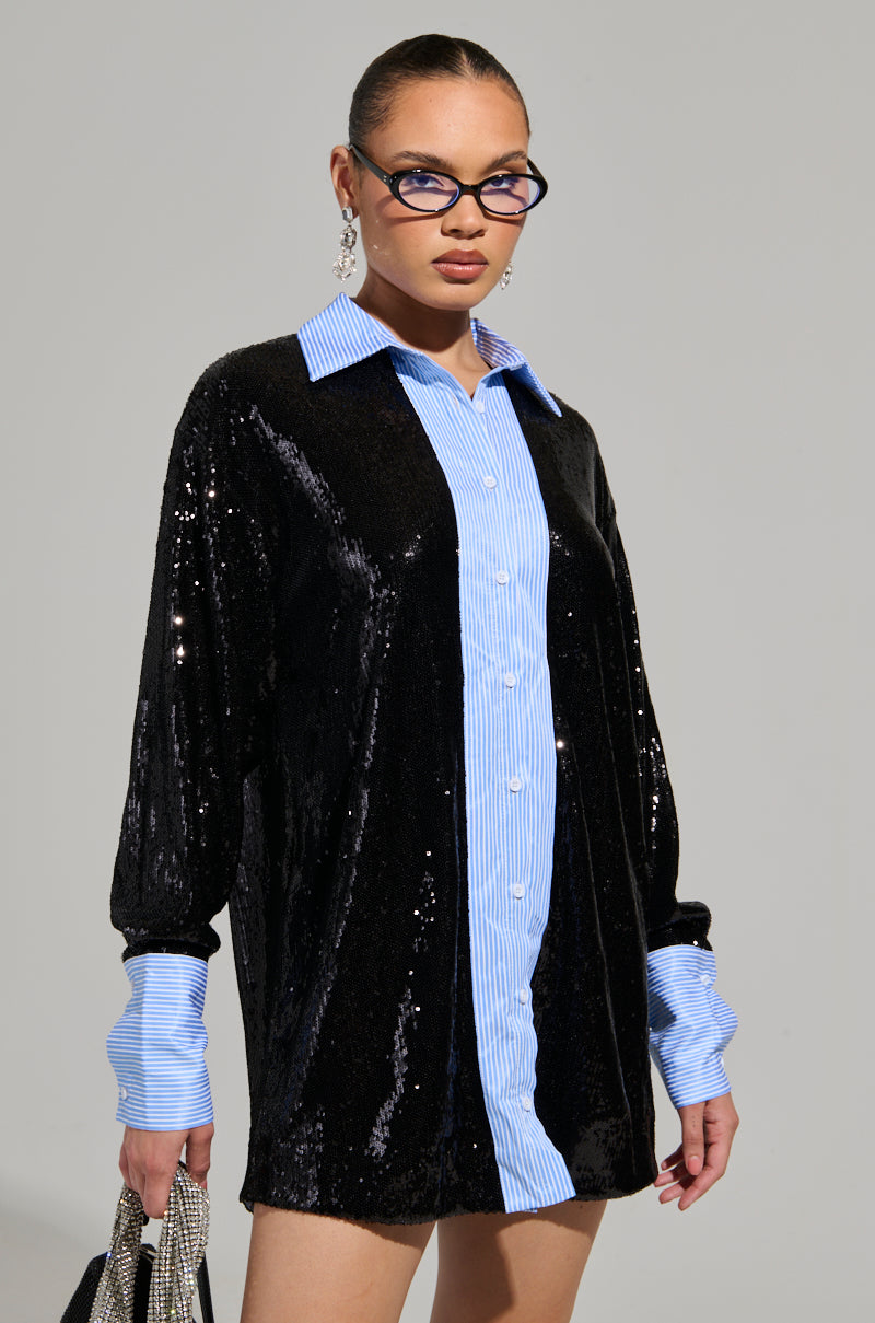 CYRUS SEQUIN POPLIN SHIRT DRESS