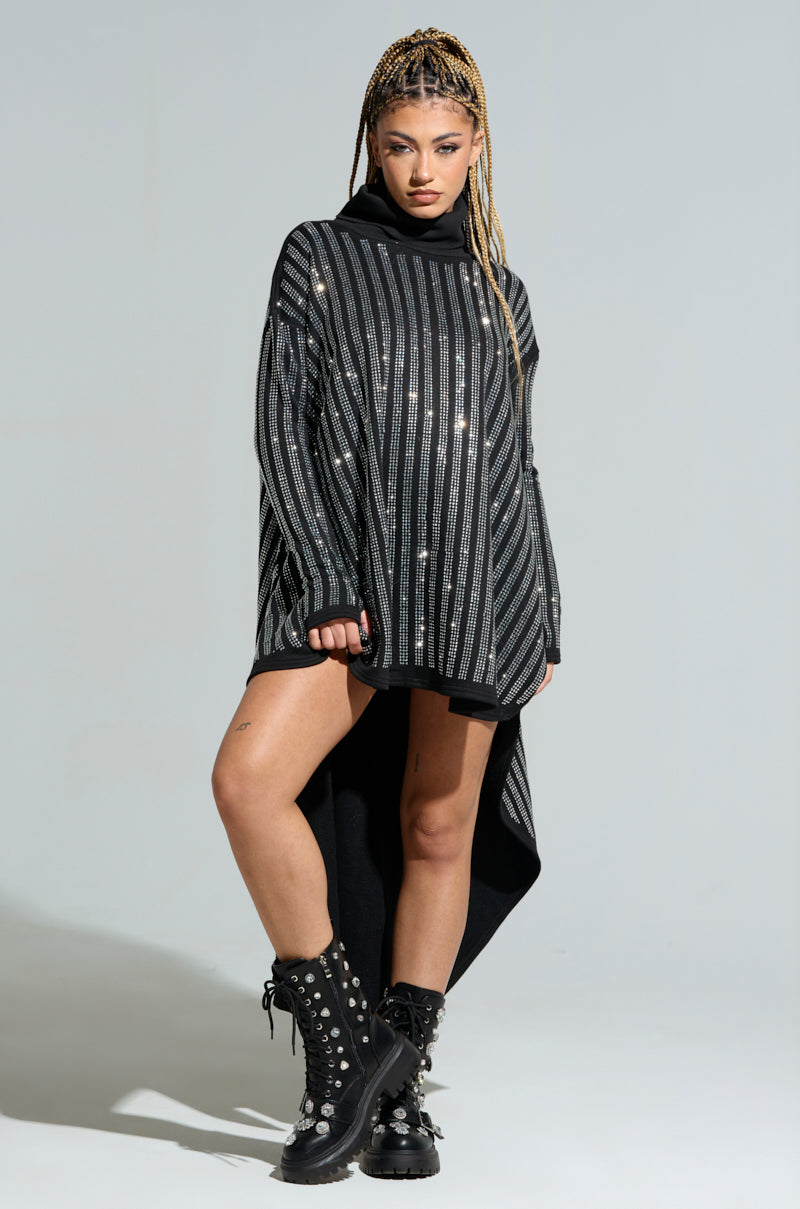 IMAGINE EMBELLISHED SWEATSHIRT MINI DRESS IN BLACK