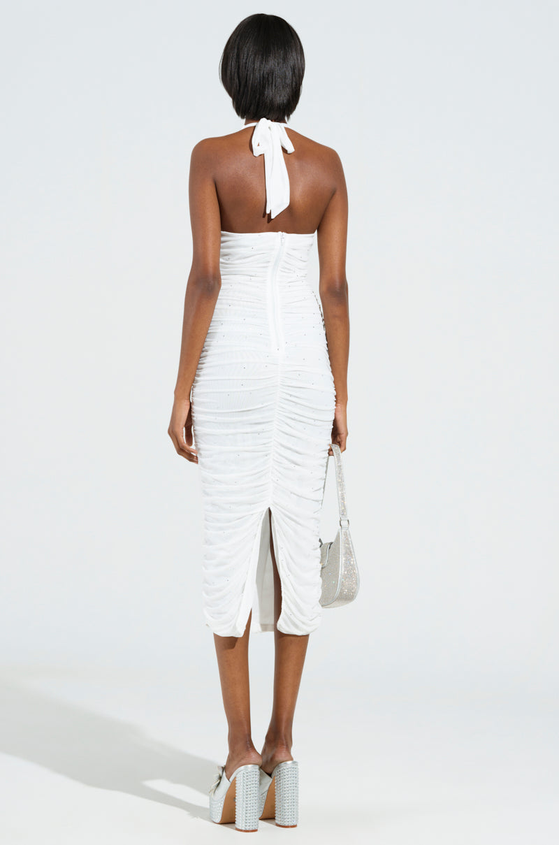 SERPENTI PLUNGE MIDI DRESS IN IVORY